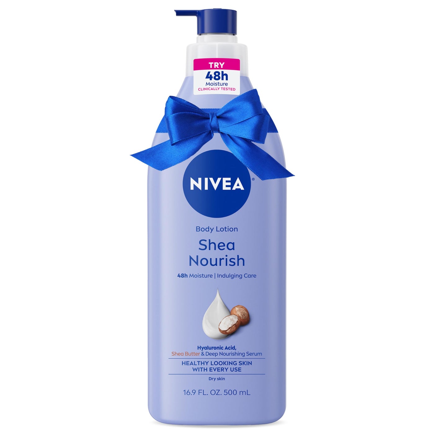 NIVEA Shea Nourish Body Lotion for Dry Skin with Hyaluronic Acid, Shea Butter and Deep Nourishing Serum, 48-Hour Body Moisturizer, 16.9 Fl Oz Pump Bottle