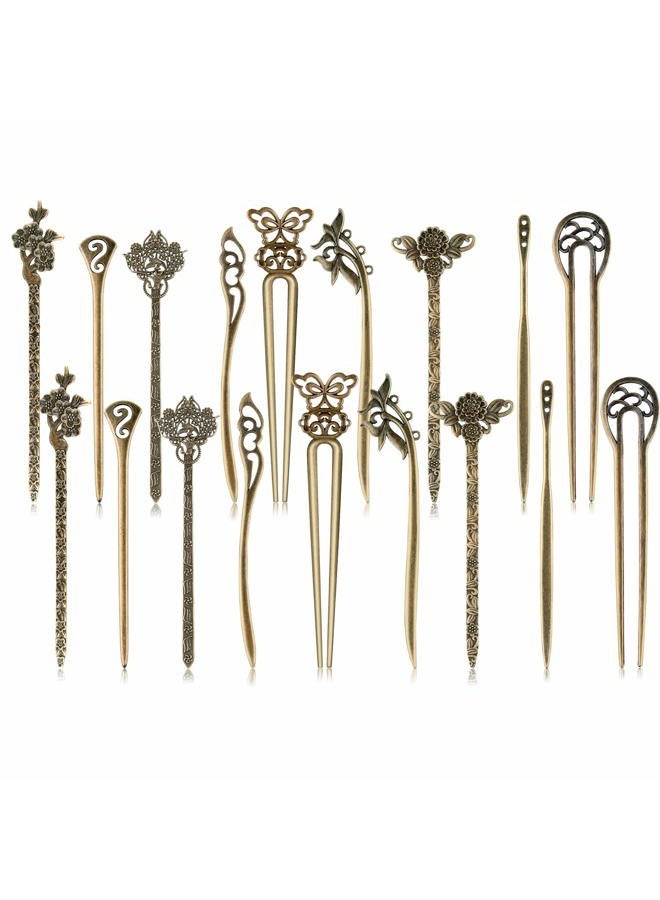 18 PCS Hair Sticks Vintage Hair Pins Chinese Women Hair Chopsticks Pins Retro Vintage Decorative for Hair Accessory（9 Design） (bronze)