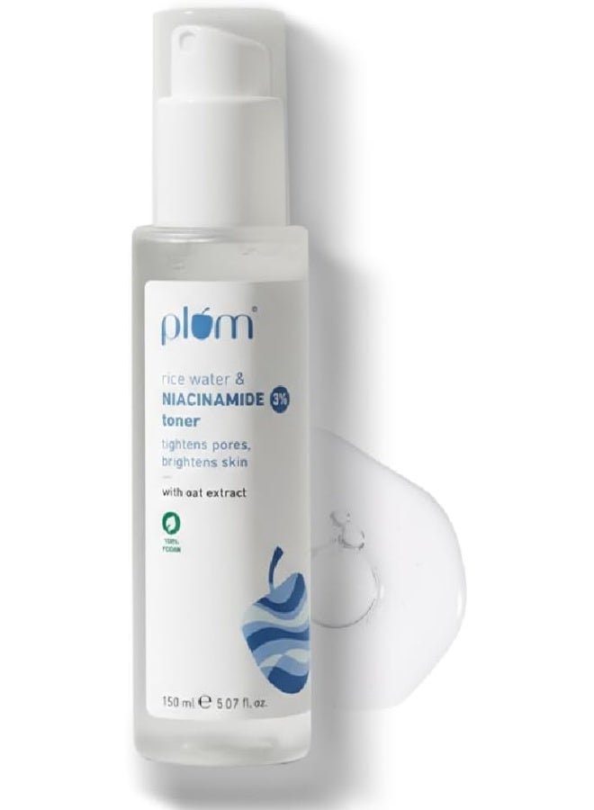Rice Water And 3% Niacinamide Toner 150ml | Alcohol-Free, Vegan, Brightening Toner for All Skin Types, 5.07 fl oz