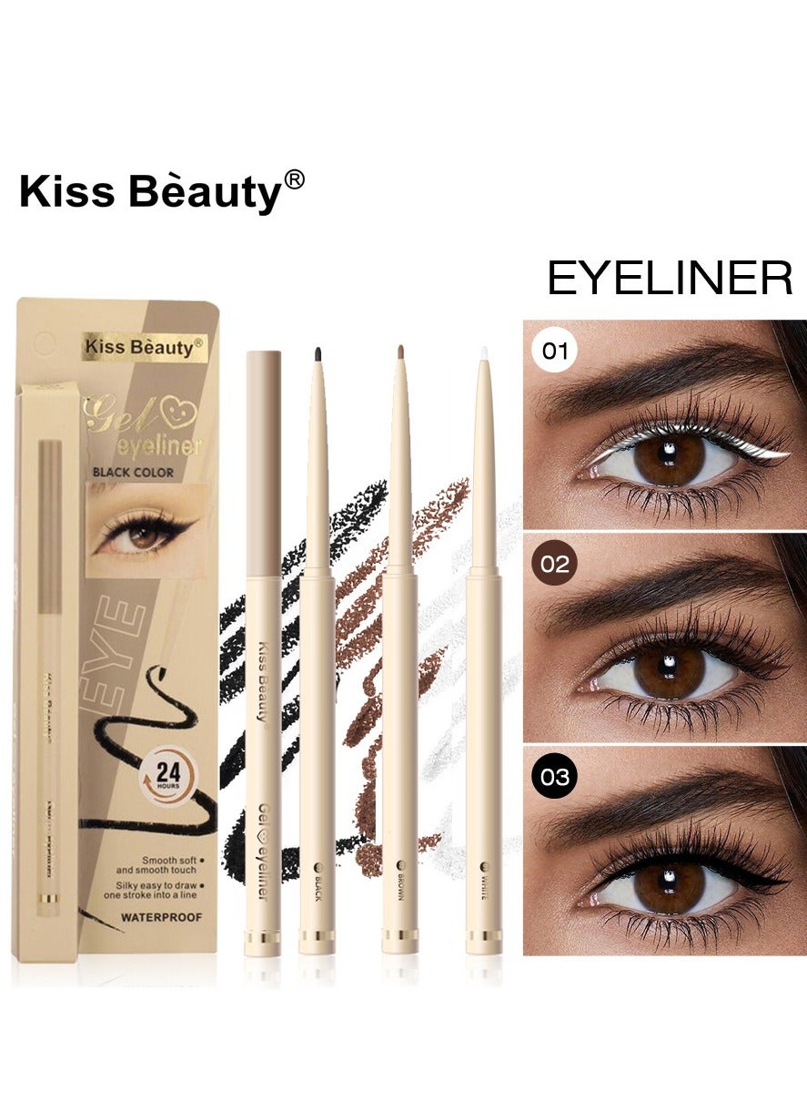 Liquid Eyeliner  Pencil 3 Colors Set - Long Lasting Ultra Slim Smooth Waterproof White Brown Eyeliner Pen