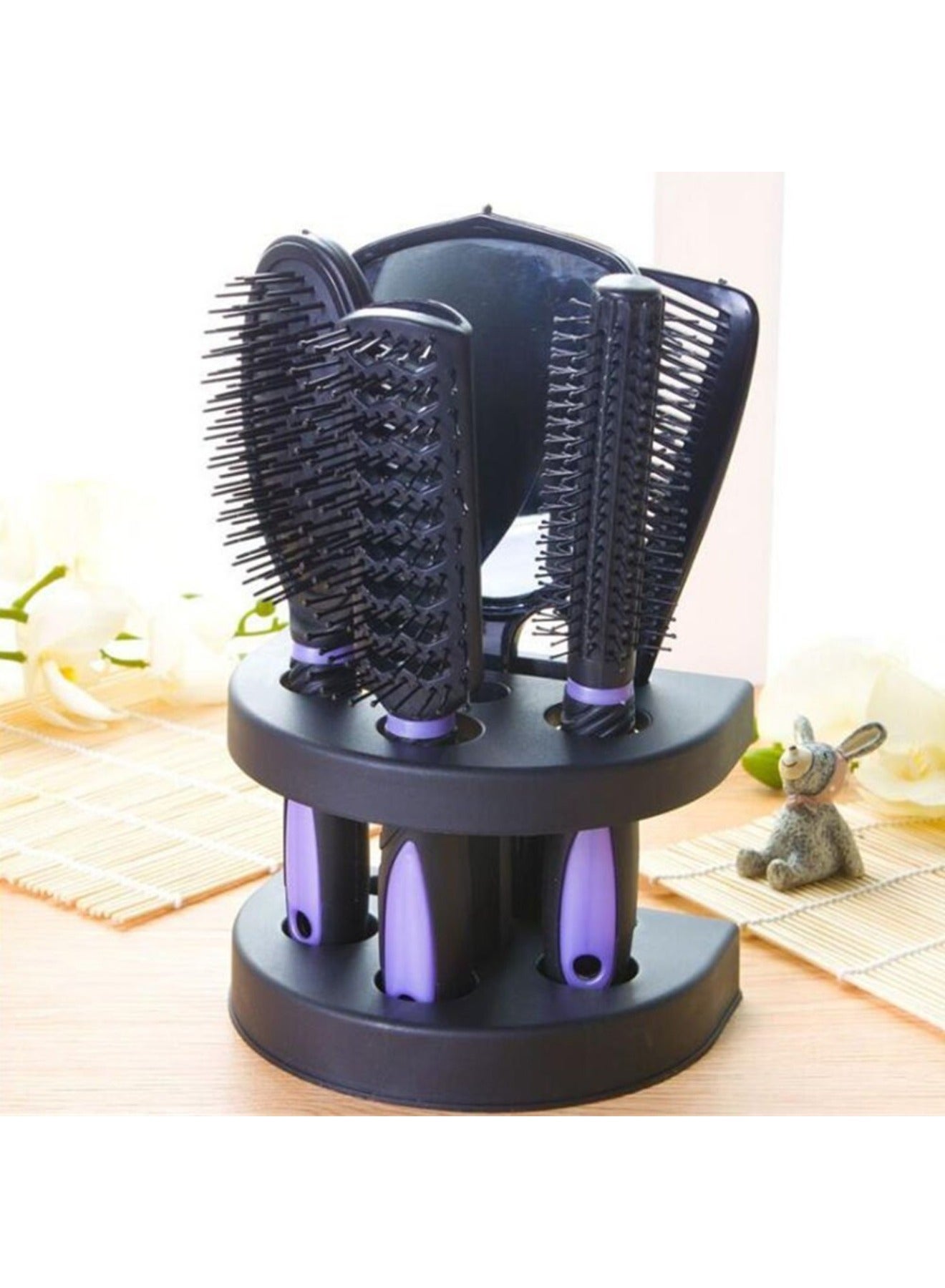5 Pcs Hair Combs Set Professional Salon Hair Cutting Brushes Sets Salon Hairdressing Styling Tool Mirror And Holder Stand Set Dressing Comb Kits for Women and Men,Purple