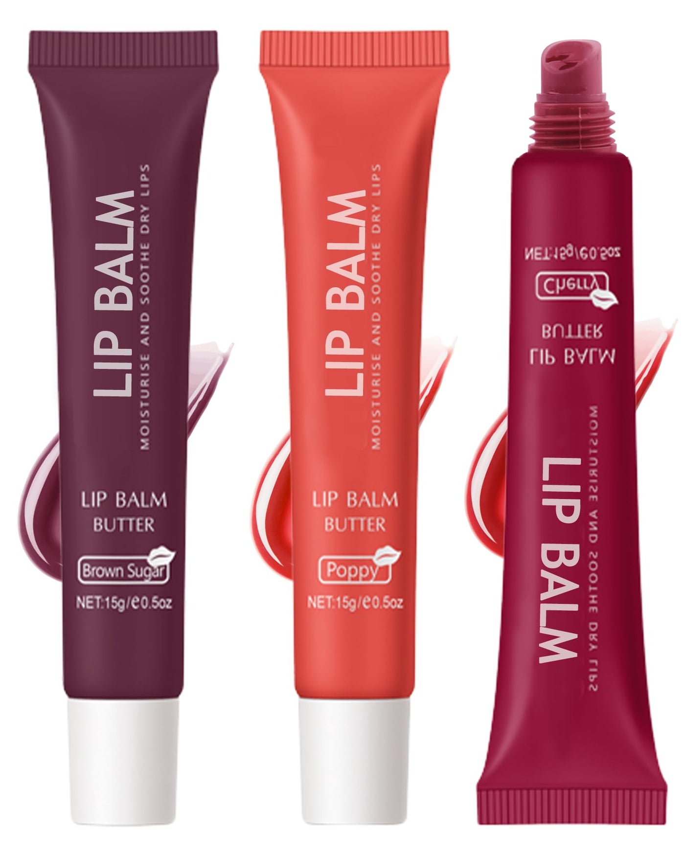 Butter Tinted Lip Balm-3 Colors Vanilla Beige Brown Poppy Pink Sugar Lip Gloss,Yummy Lip Stain Long Lasting, Hydrating Non-Stick Glow Reviver Lip Care Oil, Christmas Makeup Gift for Women-Set B