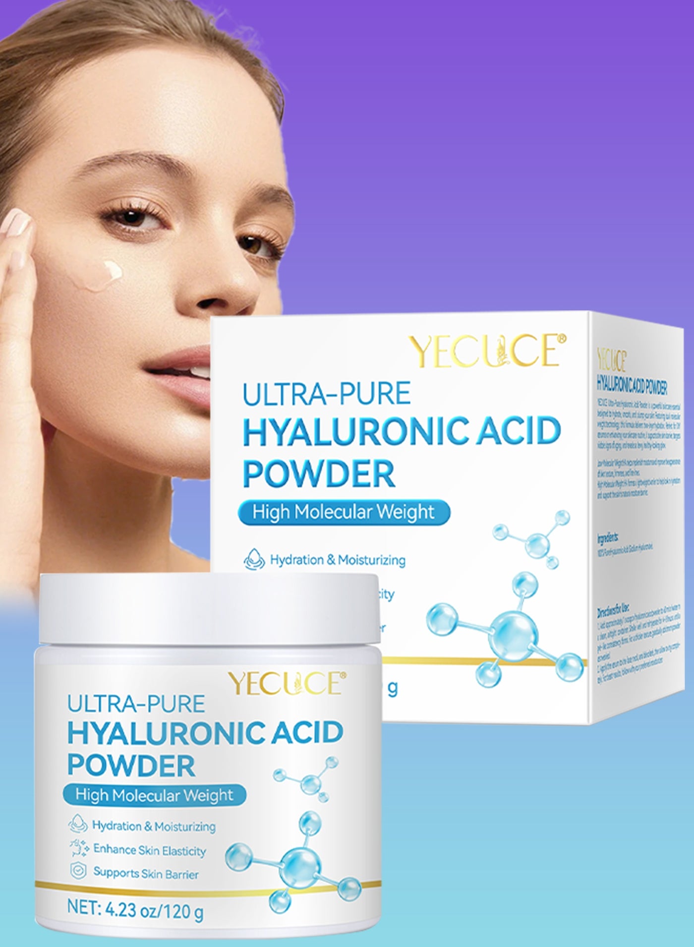 120g Ultra Pure Hyaluronic Acid Powder Hyaluronic Acid Serum for Skincare Facial Mask Powder Anti-Aging Treatments for Skin Face and Body Pure Hydrating Moisturizing Facial Powder