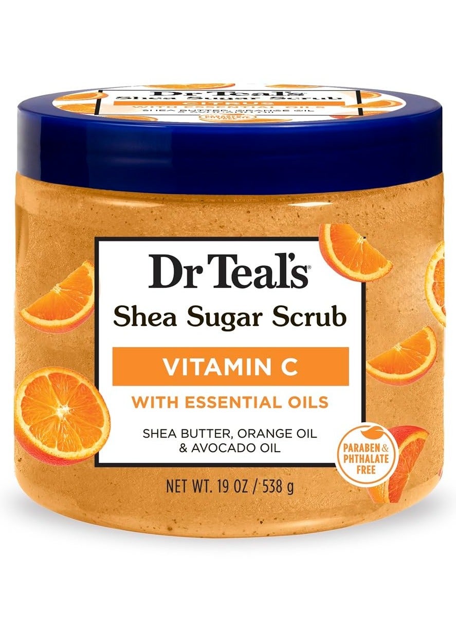 Citrus Shea Sugar Body Scrub with Vitamin C - Gently Exfoliates & Uplifts Mood with Shea Butter & Avocado Oil (538 g)