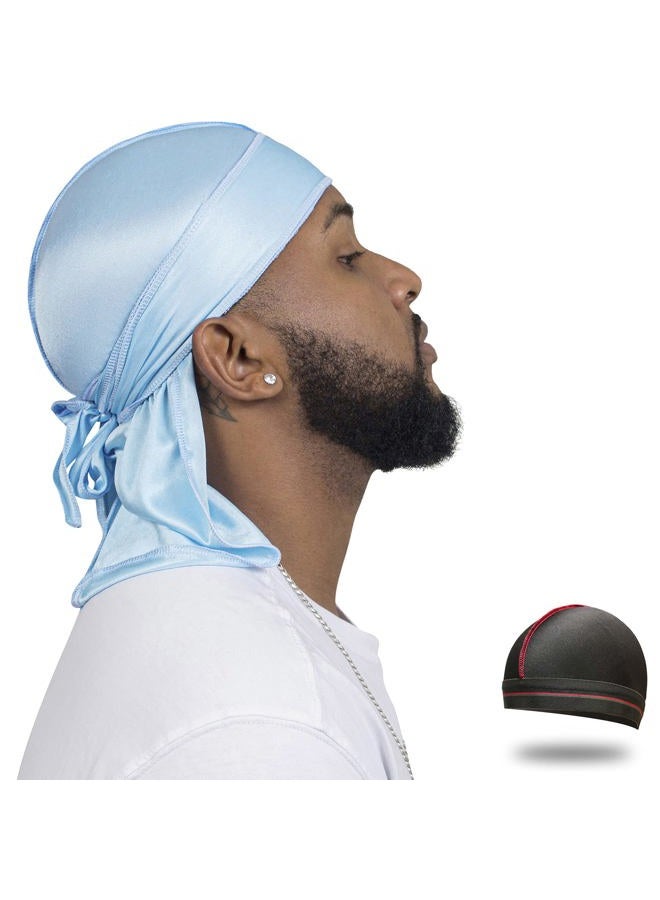 Silky Durag for Men Wave Cap Satin Dorag for Men Women 360 Wave (SBlue)