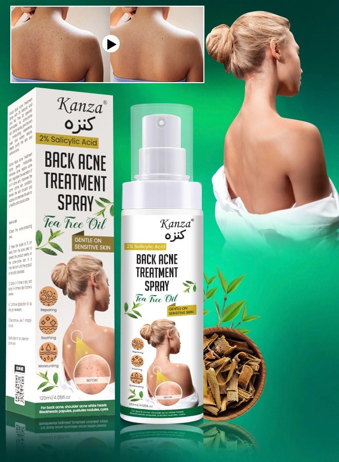 120ml Back Acne Treatment Spray 2% Salicylic Acid Body Acne Treatment with Herbal Formula Back Acne Spray Solution Tea Tree Oil Spray Soothing and Moisturizing Spray for Sensitive Skin