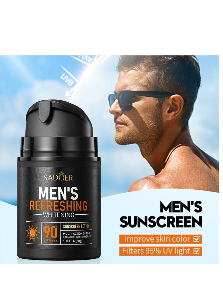 Men's Sun Cream 1 PCS 50g Face Sun Cream SPF 90 Sunscreen Light Texture Protective Face Sun Cream Moisturizing Sun Protection Milk Sun Cream Face UVA UVB Protection