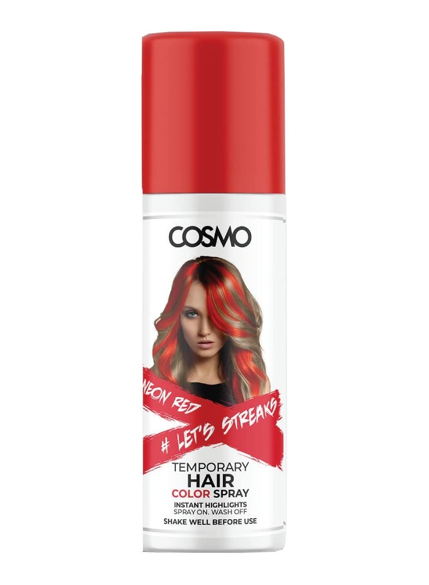 Cosmo Temporary Neon Red Hair Color Spray For Unisex 100ml | Suitable for All Hair Types | Colour Spray | Easy to Wash | Beauty | Funky Party Looks