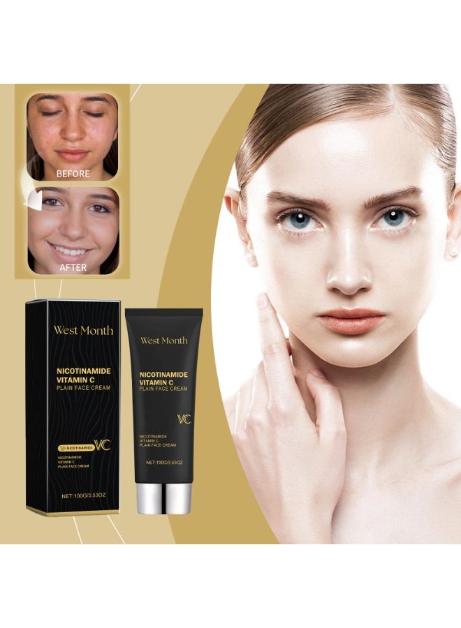 West Month Nicotinamide Vitamin C Plain Face Cream 100g Brightening Moisturizing Skincare for Daily Use Improves Skin Tone Hydration Oil Control Anti Dullness Acne Repair Smooth Soft Glow Healthy Look