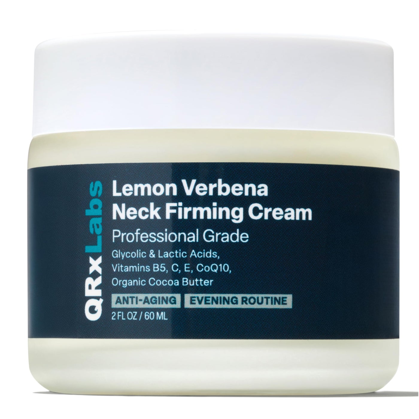 QRxLabs Lemon Verbena Neck Firming Cream â€“ Tightening & Lifting Moisturizer for Loose, Wrinkled or Sagging Skin, Decollete & Chest â€“ Best to Prevent Turkey/Crepe Neck â€“ 2 fl oz