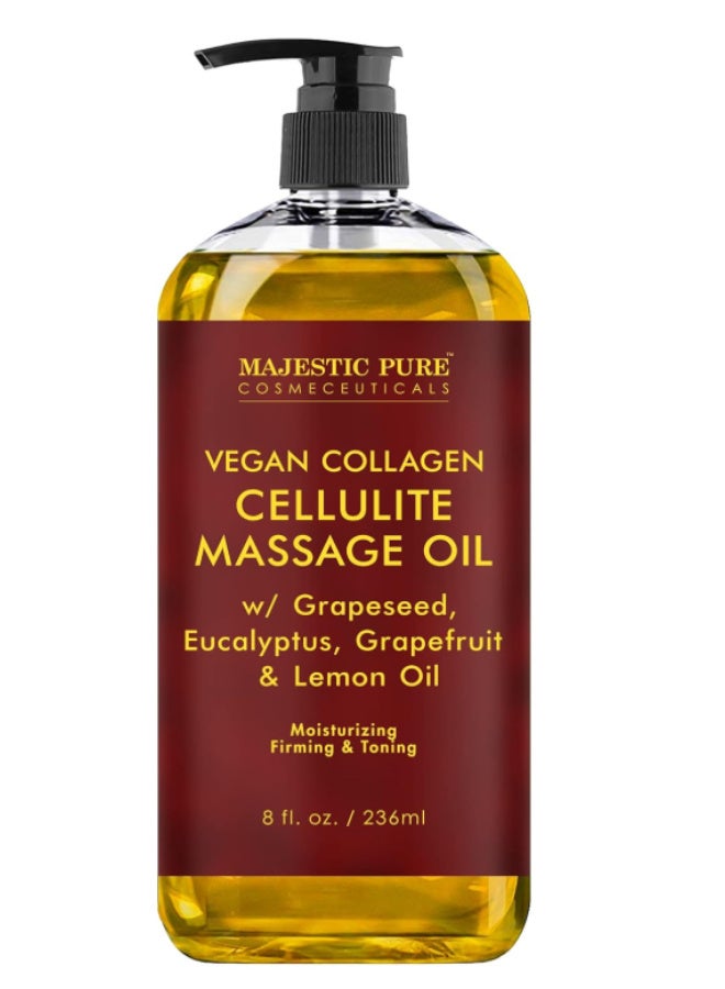Cellulite Massage Oil for Massage Therapy - Refreshing, and Relaxing - Natural Oils with with Vegan Collagen & Stem Cells - for All Skin Types - Men and Women - 8 fl oz
