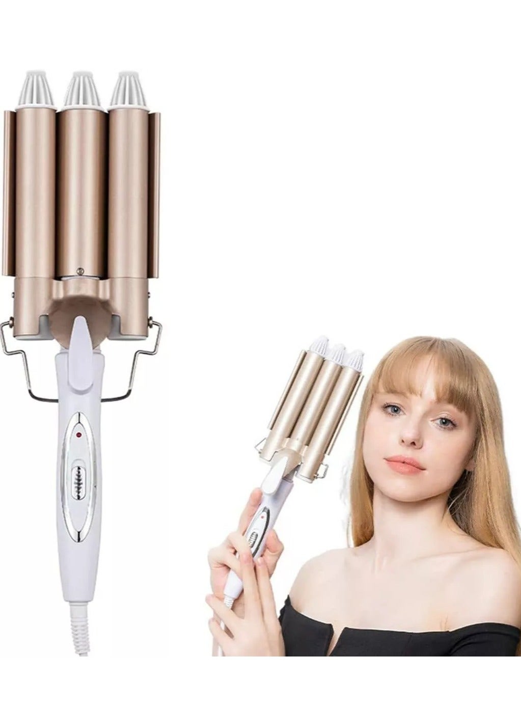 Triple 3 Barrel Ceramic Hair Crimper Iron Styler Curling Curler Waver Salon 22mm