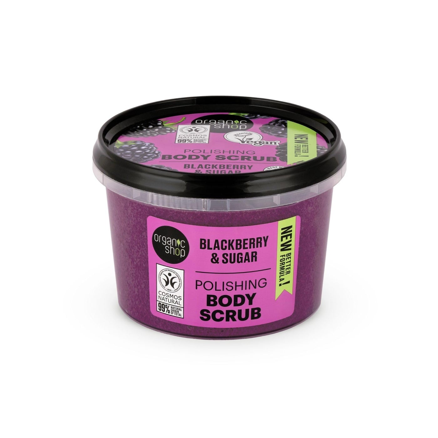 Organic Shop Blackberry & Sugar Hydrating & Exfoliating Body Scrub, 100% Vegan & Organic, Daily Exfoliant, Detox & Moisturizer, Body, Face, Hand & Foot, Intensive Care & Skin Toning. 250ml.