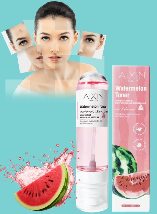 100ml Watermelon Toner Glow Serum Moisturizing and Softens Skin Tighten Pores Lock Water Moisture Soft and Smooth Skin Watermelon Glow Toner for Face and Skin Pore Minimizer Toner