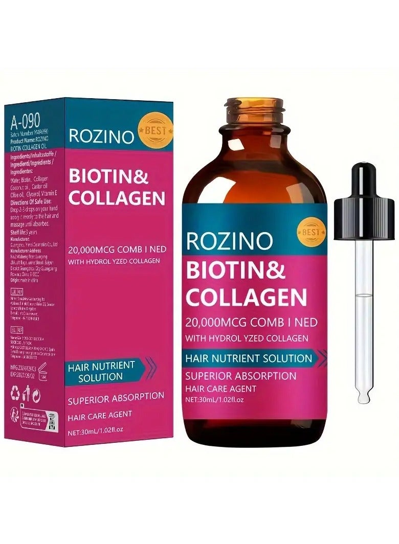 ROZINO Biotin Hair Care Oil, Moisturizing, Non-Greasy Formula, Suitable for All Hair Types, Enriched with Plant Squalane and Glycerin, ROZINO