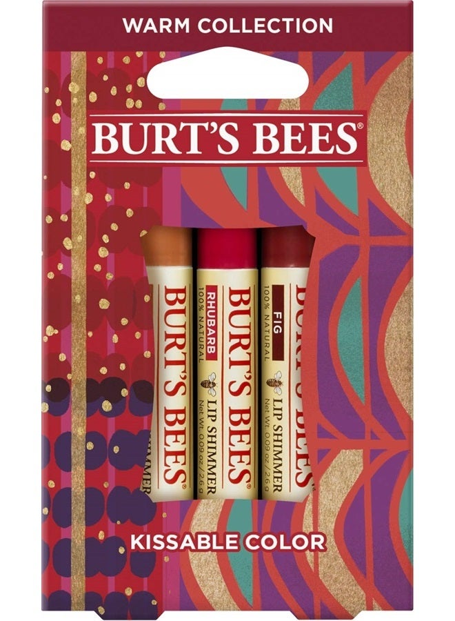 Kissable Color Holiday Gift Set, 3 Lip Shimmers in Gift Box, Warm Collection in Peony, Fig & Rhubarb