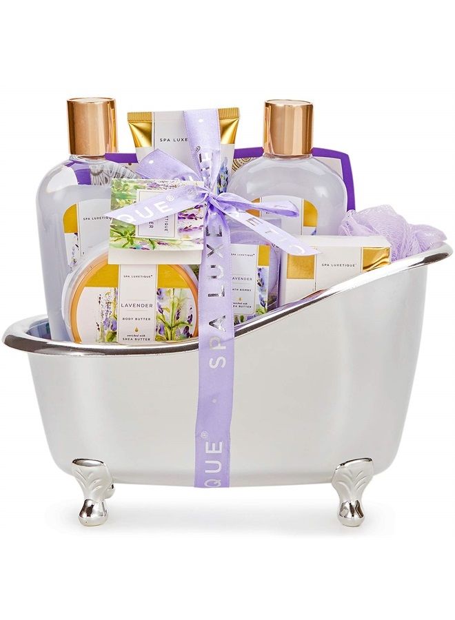 Bath Baskets for Women Gift, Home Spa Kit for Women, Spa Luxetique Lavender Bath Set with Body Lotion, Bath Salt, Bath Bombs, Relaxation Bath Gifts for Women Mothers Day Gifts