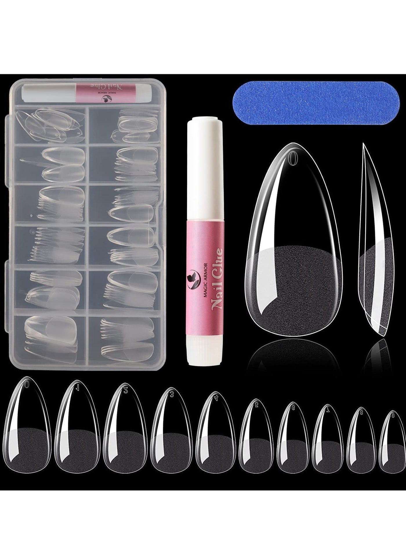 Almond Fake Gel Nail Tips 120pcs Almond Press on Nails Medium French Design Clear Full Cover Artificial Almond False Nails with Nail Glue for Home DIY Nail Salon Nail Extension,10 size