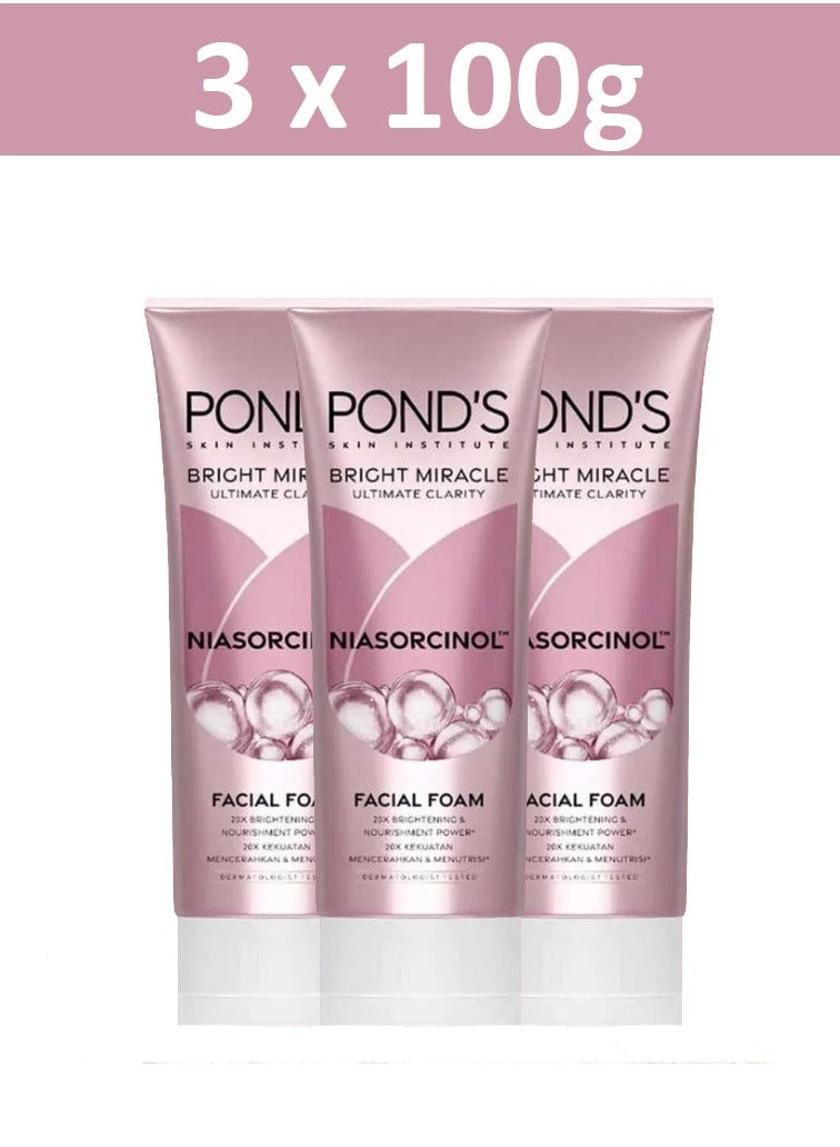 Bright Miracle Ultimate Clarity Niasorcinol Facial Foam with 20X Brightening & Nourishment Power 100g X 3