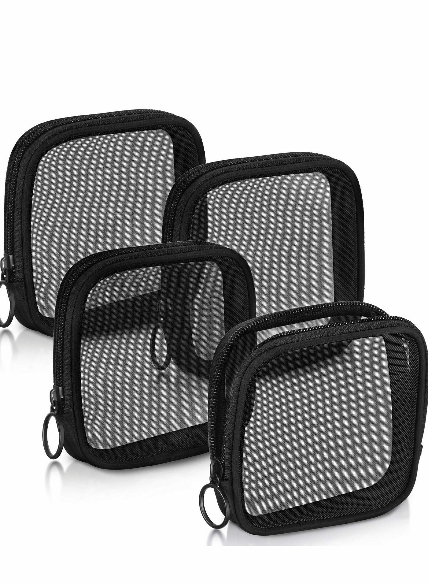 Mesh Makeup Bag, 4Pcs Clear Toiletry Pouch with Zipper Mini Portable Cosmetic Travel Purse Bags for Daily Toiletries Accessories, Black
