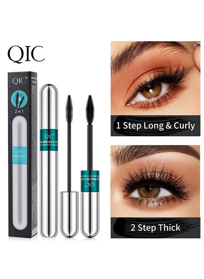 2 in 1 Mascara - 4D Silk Fiber Lash Mascara, Thrive Mascara For Natural Lengthening And Thickening Effectno clumping Superstrong Mascara for LongLasting Beauty Charming Eye Make up