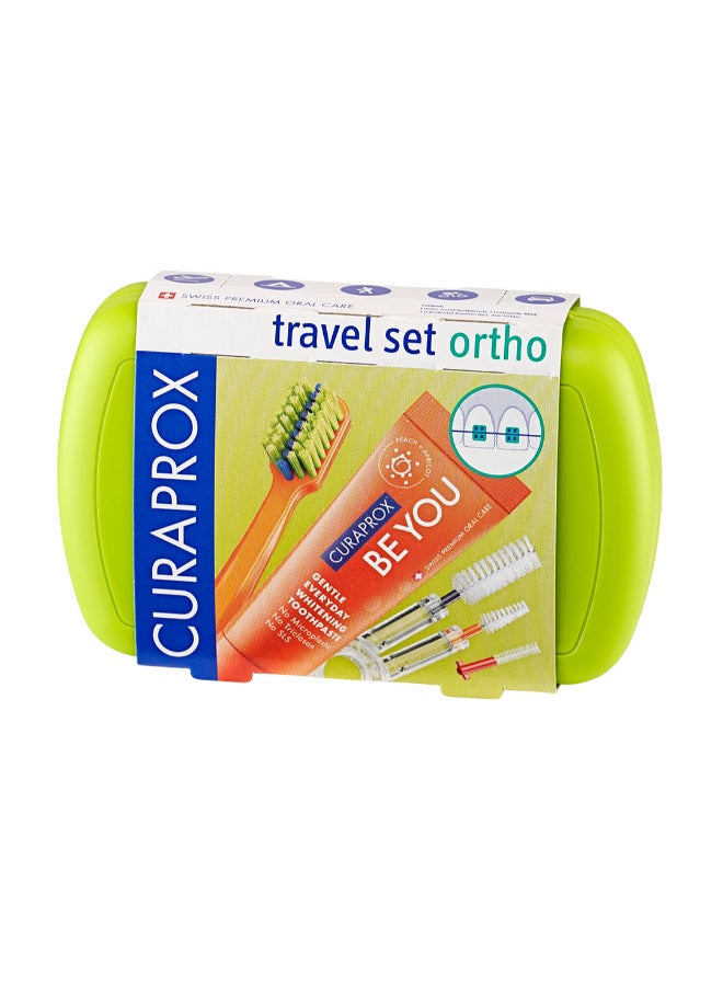 Travel Set Ortho Green I Includes CS 5460 Travel Toothbrush, 10ml Be You Toothpaste, CPS Prime 07 & 09 Interdental Brushes I Compact Oral Care Kit for On-the-Go