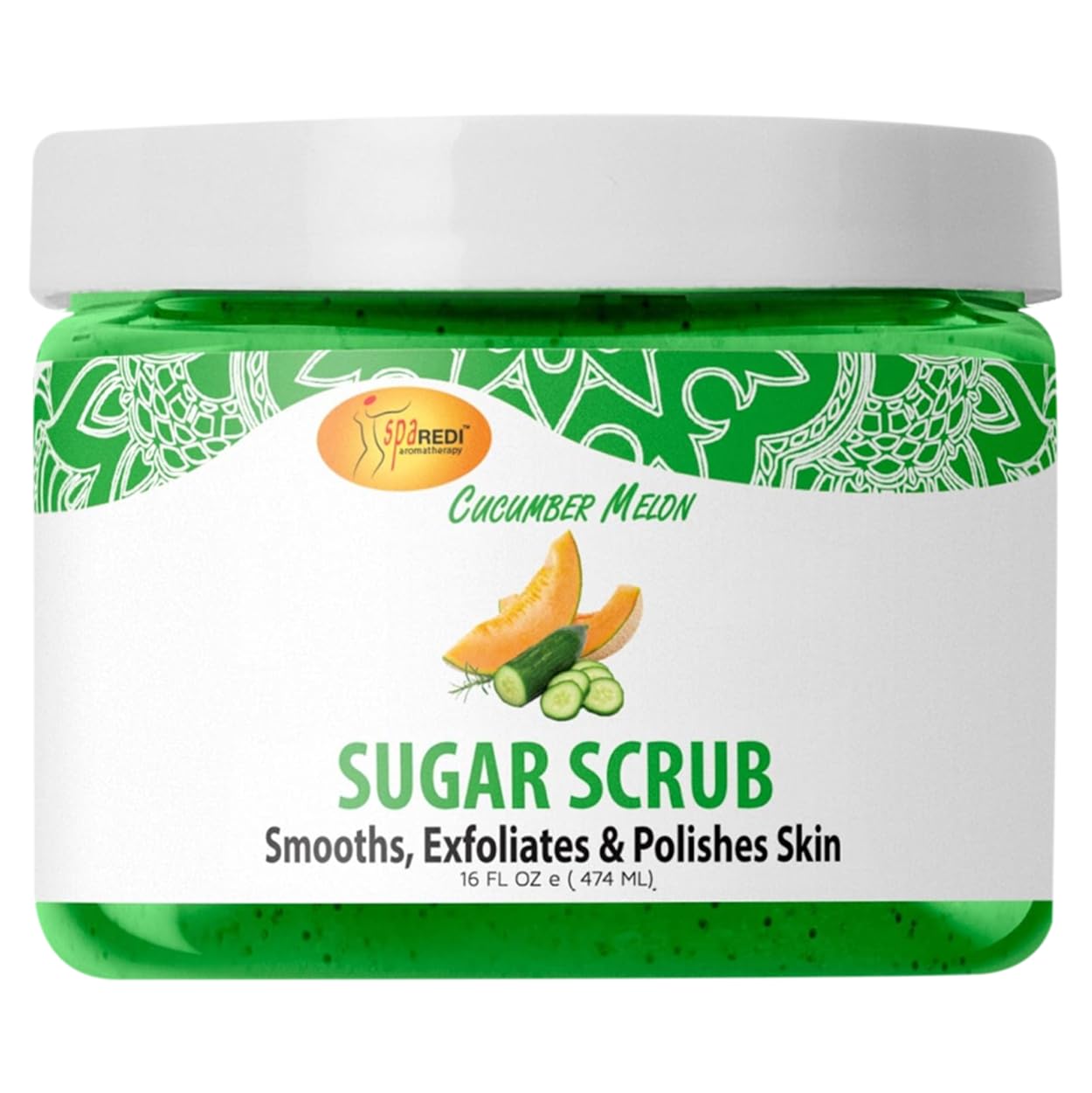 SPA REDI â€“ Sugar Body Scrub, Cucumber Melon, 16 Oz, Exfoliating, Moisturizing, Hydrating and Nourishing, Glow, Polish, Smooth and Fresh Skin - Body Exfoliator