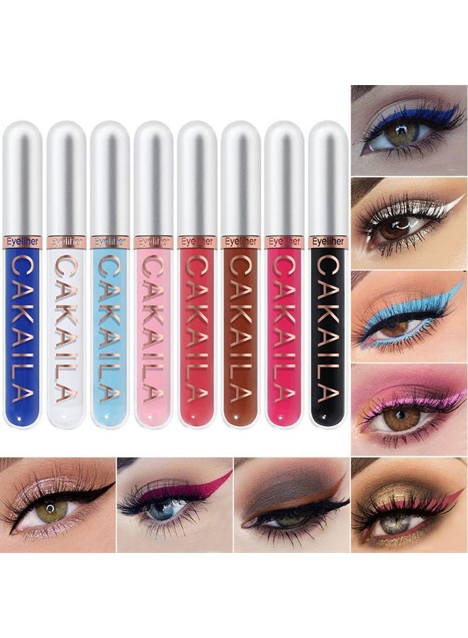 8 Colors Colored Colorful Liquid Makeup Eyeliner Liquid Set Stamp Shapes Eye Liners for Women Pink Red Blue Purple White Black Eye Liner Liquid Liner Waterproof delineadores de colores para ojos