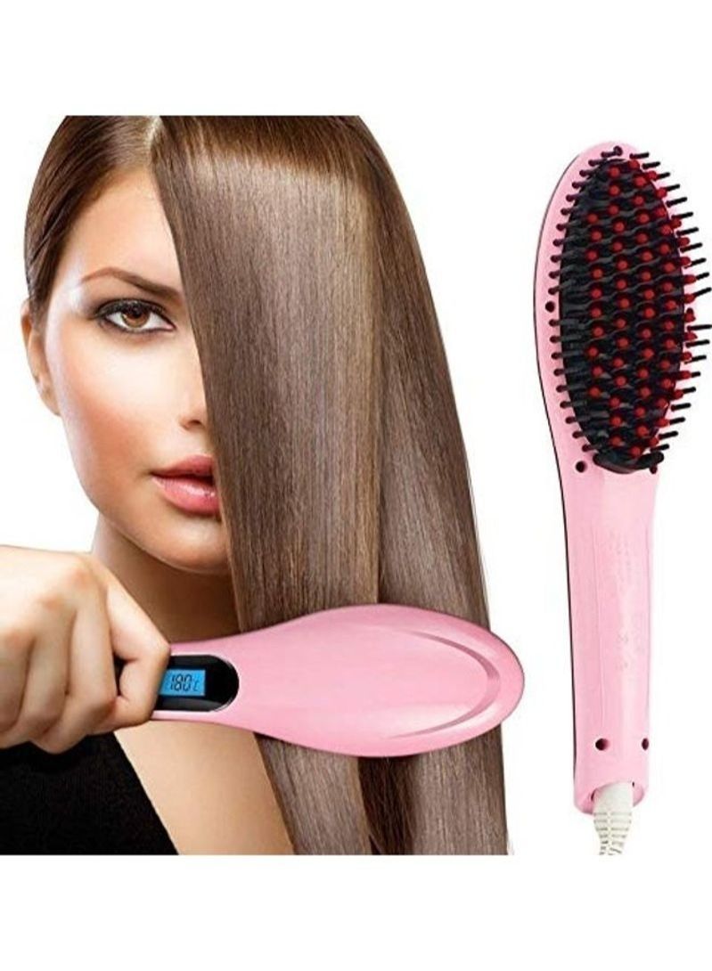 1 packs Fast Hair Straightener Electric Brush With LCD Display Pink