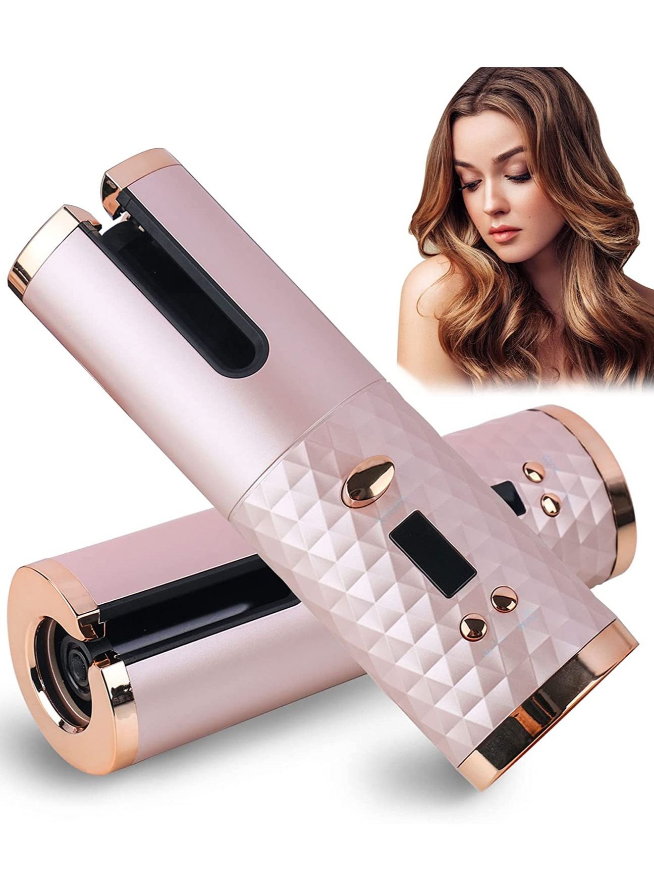 Automatic Curling Iron, Cordless Auto Hair Curler with 6 Temps & Timers, Portable Wireless Ceramic Hair Curling Iron, Fast Heating Rechargeable Hair Styling Curler Hair Curling Wand