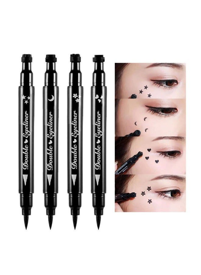 Double-sided Liquid Stamp Eyeliner Pen, Face Stamps Makeup Extremely Black Waterproof Slim Gel Felt Tip High Black Pigment Liquid Eyeliner & Seal (black)