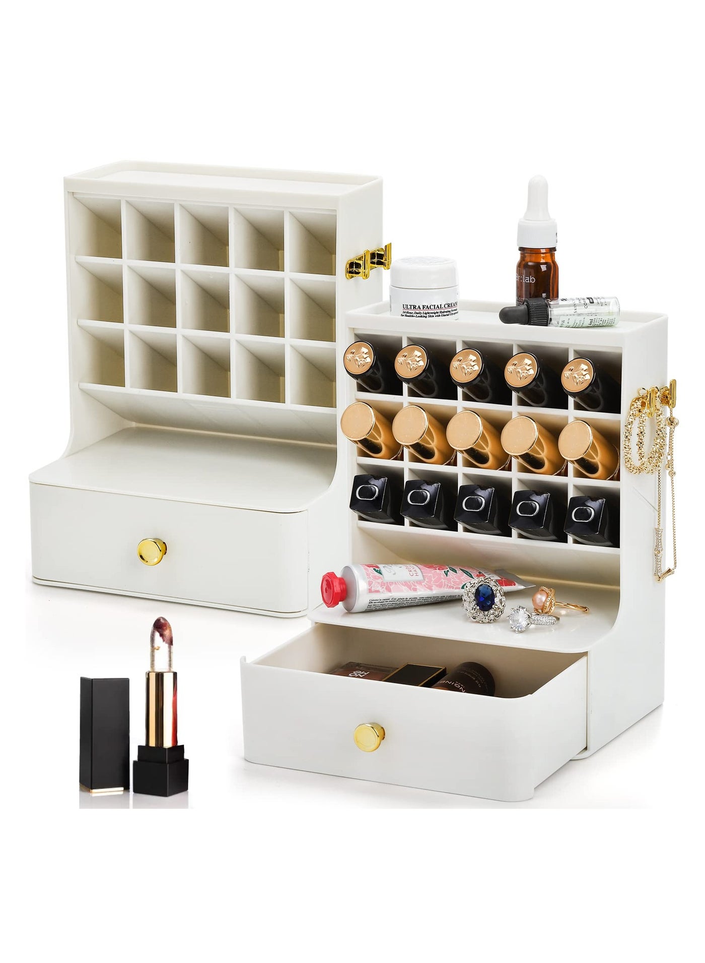 2 Pack Lipstick Organizer, Desktop Compact Makeup Storage for Vanity, Bathroom Counter, Dresser, Holds Lip Gloss, Cosmetics, Jewelry, Hair Accessories