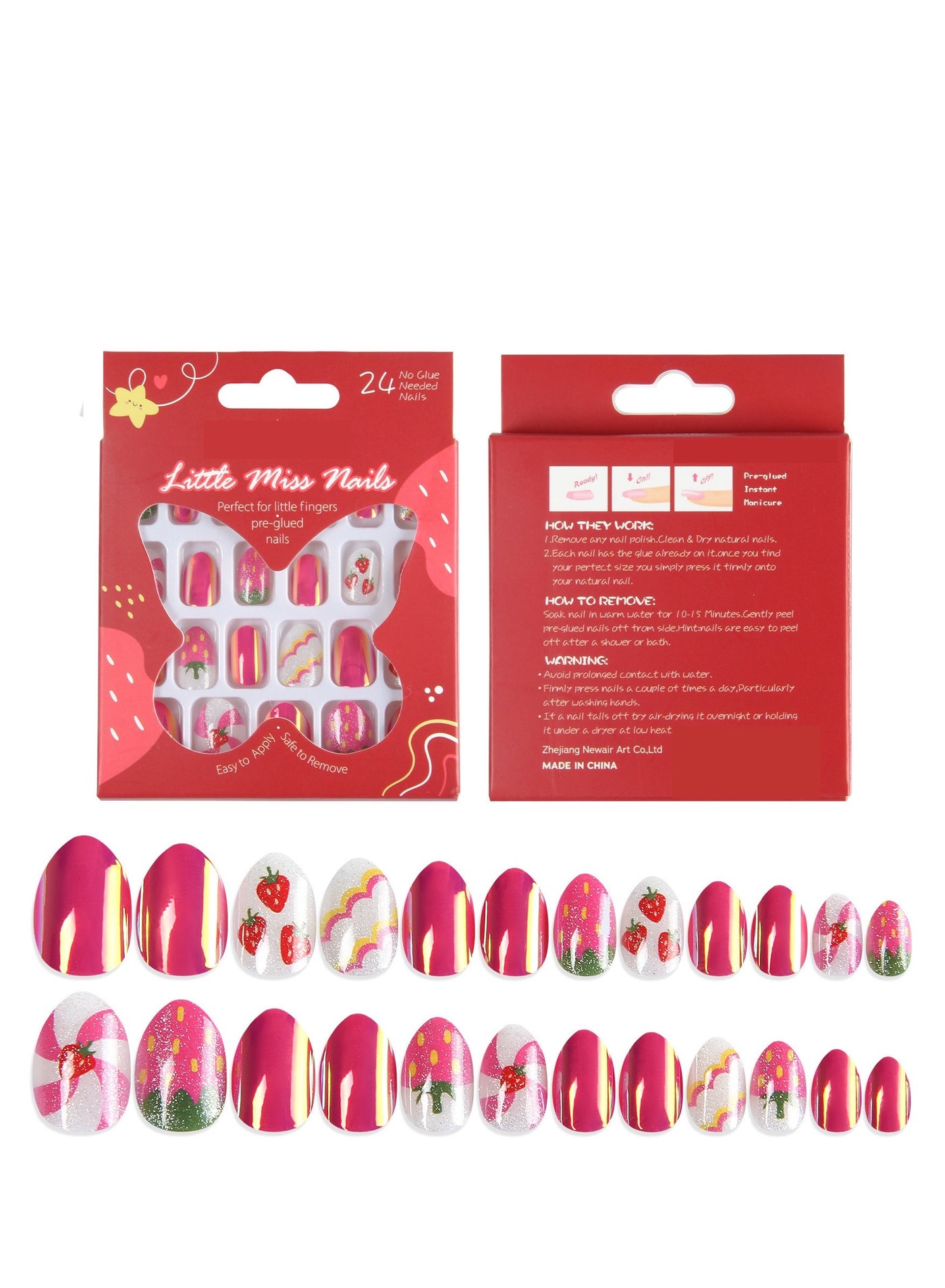 24Pcs Kids Press-On Nails – Glitter Rainbow Gradient Short False Nails with Pre-Glued Full Cover, Cute & Safe Nail Art Kit for Little Girls