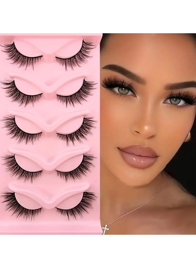 5 Pairs Cat Eye Lashes Eye End Lengthening Fluffy Lashes Natural Faux Mink False Eyelashes