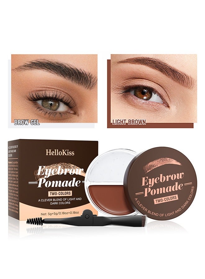 Eyebrow  Pomade Two-Colors, 2 In 1 Eyebrow Styling Wax, Clear Eye Brow Gel Waterproof & Long Lasting, Eyebrow Styling and Brow Pomade Gel With Brush(#04) Light Brown