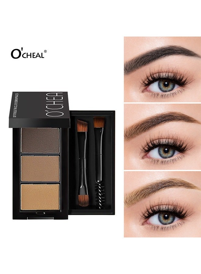 Soft-Focus Tri-Color Eyebrow Powder,Eyebrow Powder Makeup Kit-3 Colors Eye Brow Powder Tinted Palette Professional Eye Makeup Eyebrow Filler