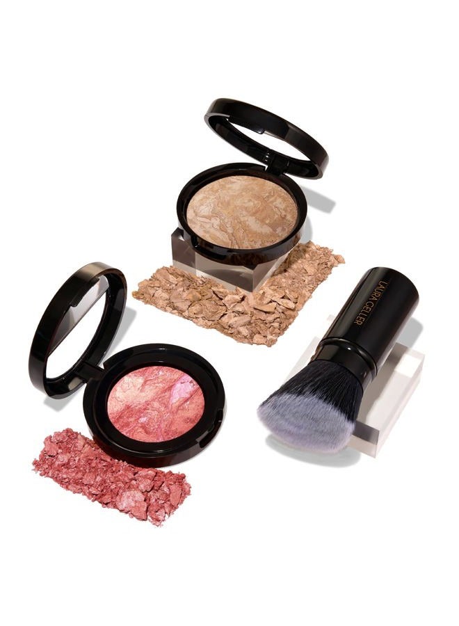 Blush-n-Balance 3pc Kit Baked Balance-N-Brighten Color Correcting Foundation, Medium + Retractable Kabuki Brush + Baked Blush-N-Brighten, Tropic Hues