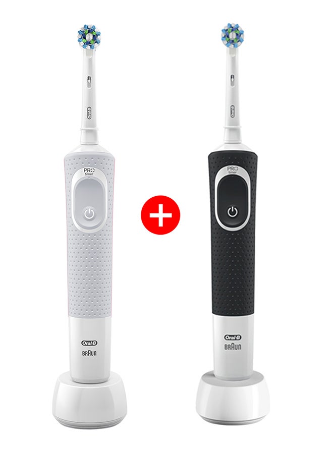 Vitality D100 Black And White 1+1 Free Bundle Electric Rechargeable Toothbrush, 2 Minutes Timer, Cross Action Brush Head, With Uae 3 Pin Plug - image 2