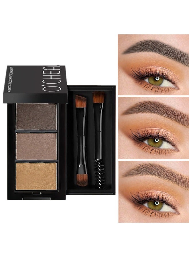 Soft-Focus Tri-Color Eyebrow Powder, 3-in-1 Eyebrow Powder With Brush, Suitable For All Skin Types, Multi-Functional Brow Makeup Product