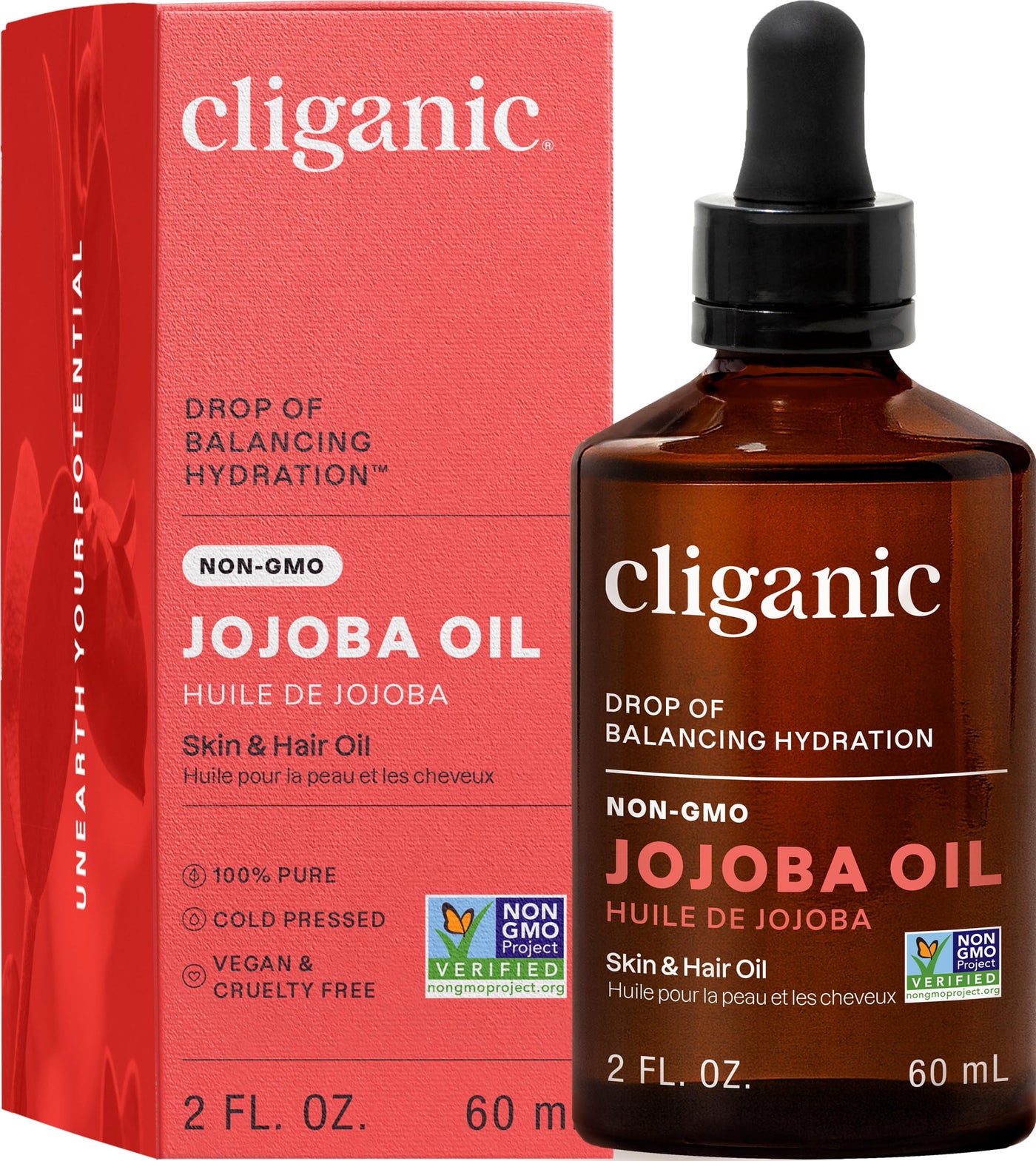 Cliganic Non-GMO Jojoba Oil for Skin, Hair & Face (2oz) | 100% Pure, Natural Cold Pressed Unrefined Hexane Free