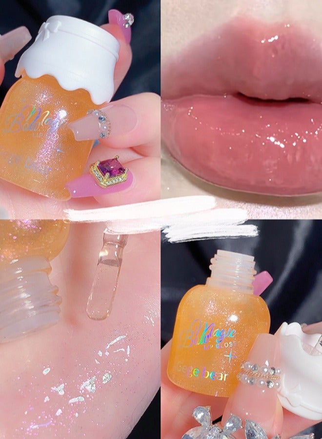 Shiny Lip Gloss Shimmer Lip Gloss For Fuller Looking Lips Moisturising Hydrating Lip Care Lip Oil With Soft Brush Head Orange Glitter