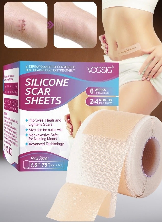 Silicone Scar Sheets 1.9m Upgraded Medical Clear Silicone Tape Scar Removal Sheet Soft Reusable Painless Scar Strips for C Section Burn Keloid Acne Surgical Scars Make Scar Far Away Body and Face