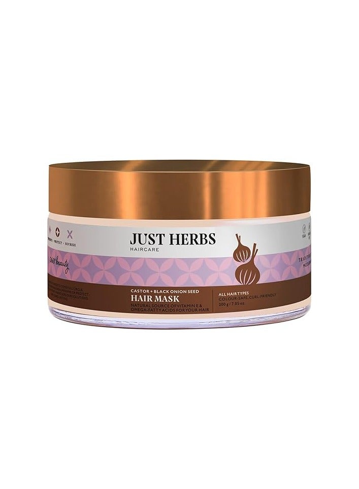 Just Herbs Anti Hairfall Natural Hair Mask with Castor & Black Onion Seed for Dandruff, Boost Hair Growth & Hair Spa - Suitable for Color Treated & All hair Types - 200gm