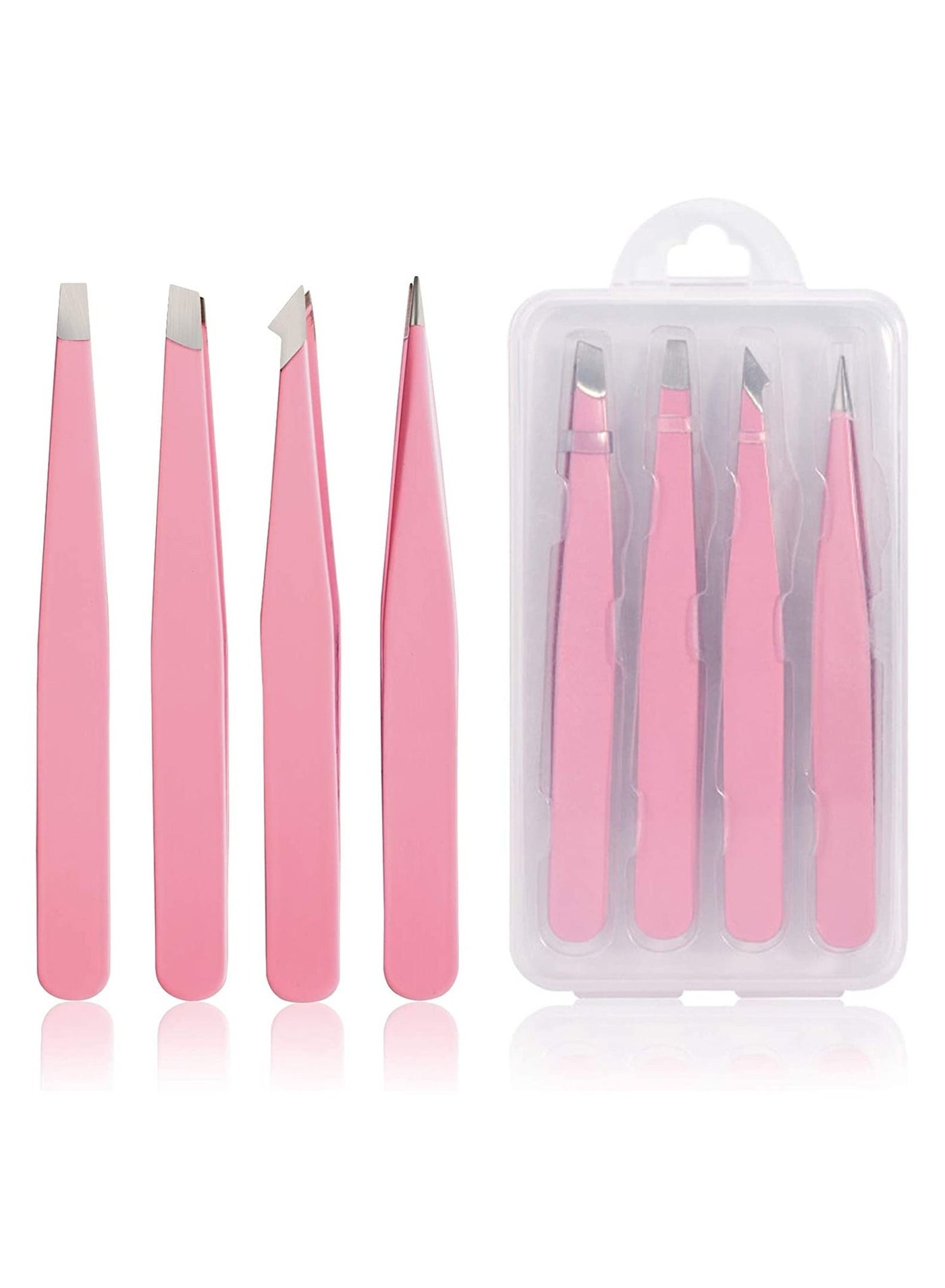 Tweezers Set 4-piece, Professional Stainless Steel Tweezers, Precision Tweezers for Eyebrows, Facial Hair, Ingrown Hair, Splinter, Blackhead and Tick Remover