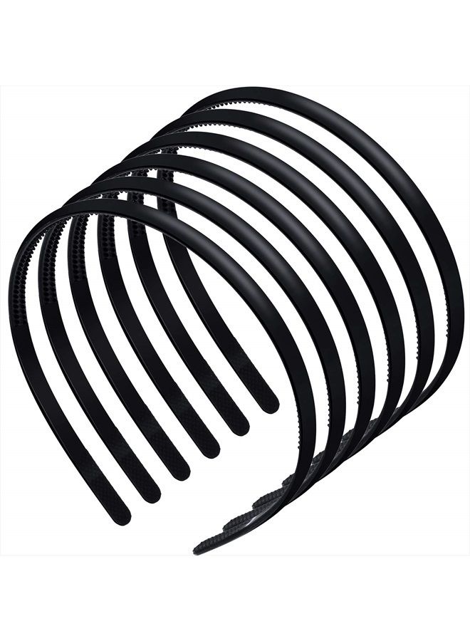 6 Pieces Plastic Plain Headbands Teeth Comb Headbands Halloween Skinny DIY Hair Bands Headbands for Women Girls (Rubber Black, 8 mm)
