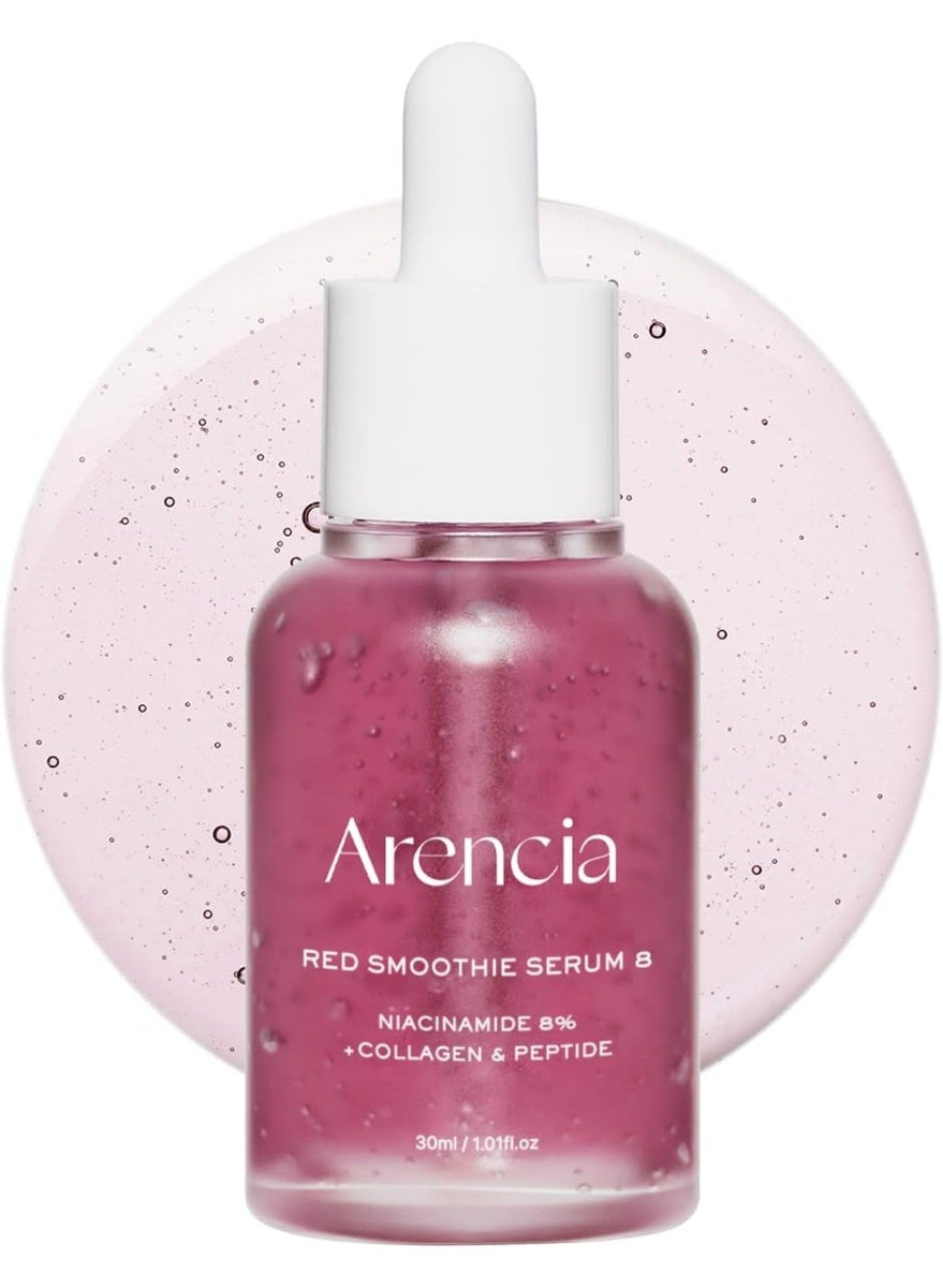 Arencia Red Collagen + Peptide Smoothie Serum – Korean Glass Skin Lifting Serum with 8% Niacinamide, Vitamin C & E – Smoothing, Hydrating & Skin-Texture Refining Anti-Aging Serum