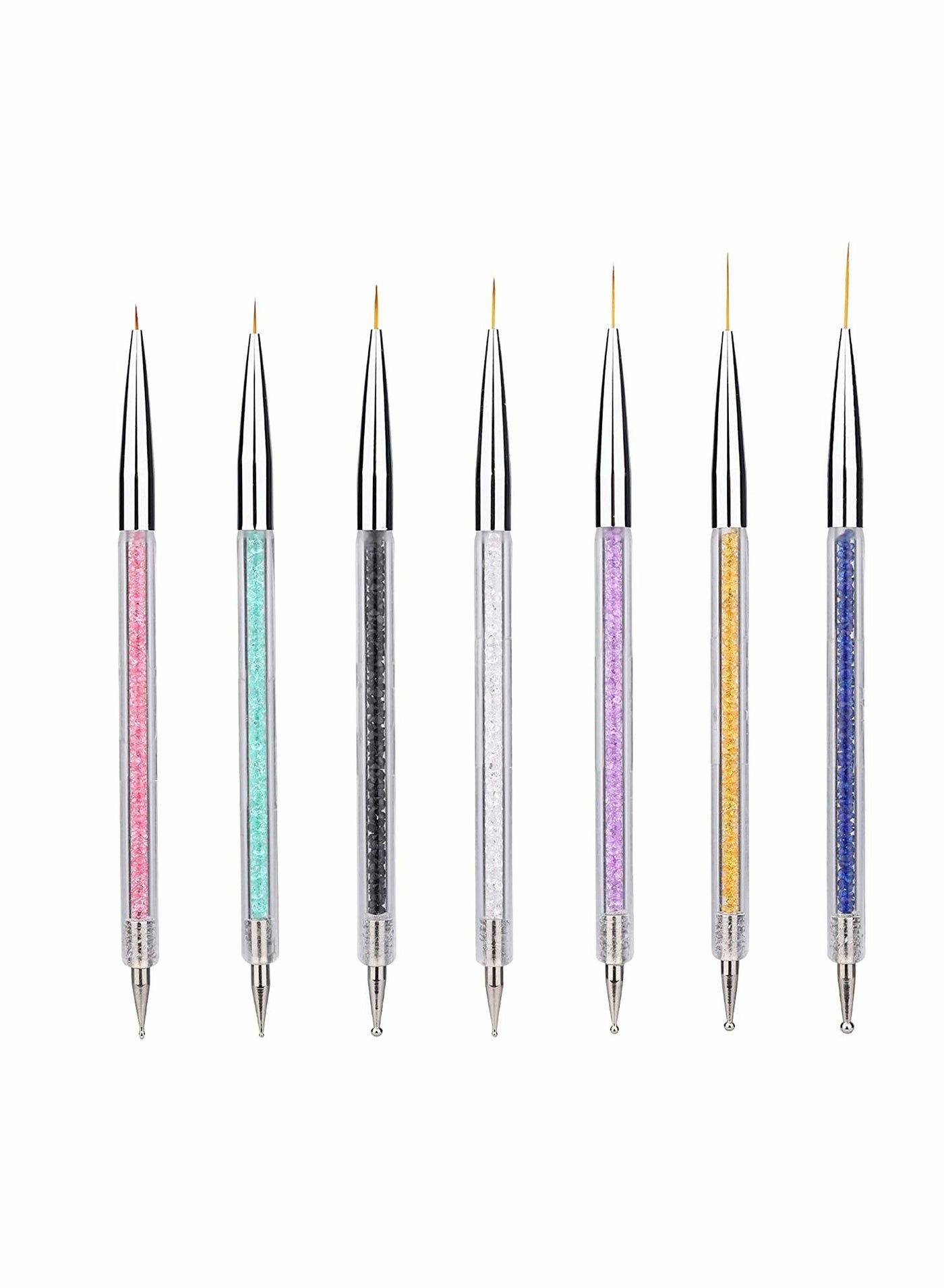 7 Pcs Nail Art Liner Brushes,Nail Art Point Drill Drawing Brush Pen Double Ended Dotting Tools Set,Dual-ended Painting Nail Design Brush Pen Include Liner Brushes and Dotting Pen 5/7/9/11/14/16/20 mm