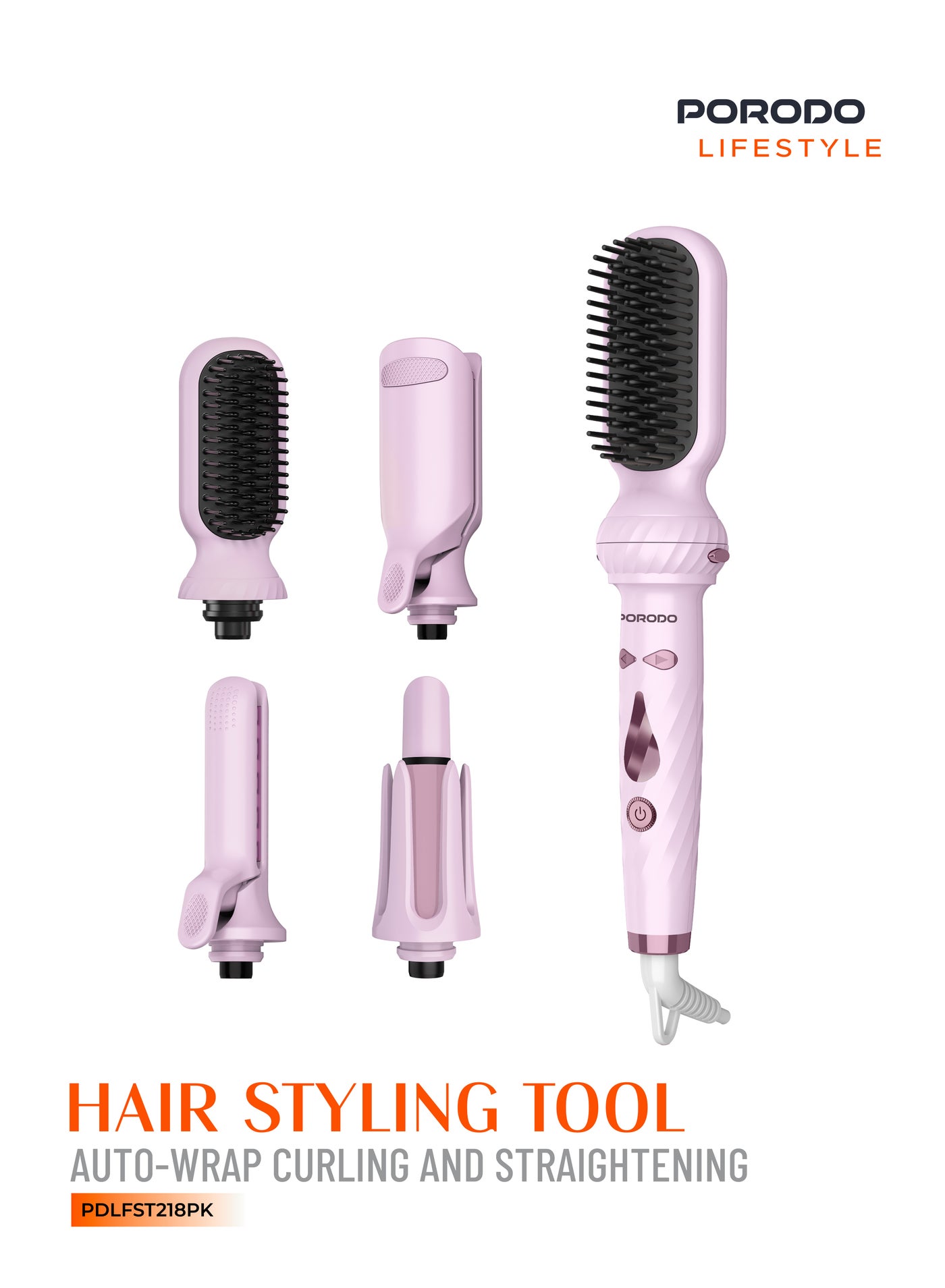 Portable Autatiomc 5 In 1 Hair Styling Tool 50W with Auto-Wrap Curling and Straightening / 5 Styling Modes / 5 Heat Levels / Safe Auto Shut-Off / PTC Even Heating - Pink