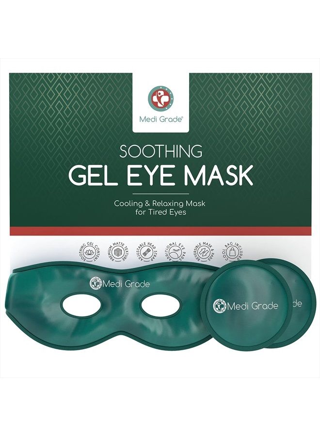 Cooling Eye Mask - Reusable Gel Eye Mask with 2 x Cooling Eye Pads and Cooling Storage Bag - Reversible Eye Mask with Adjustable Straps