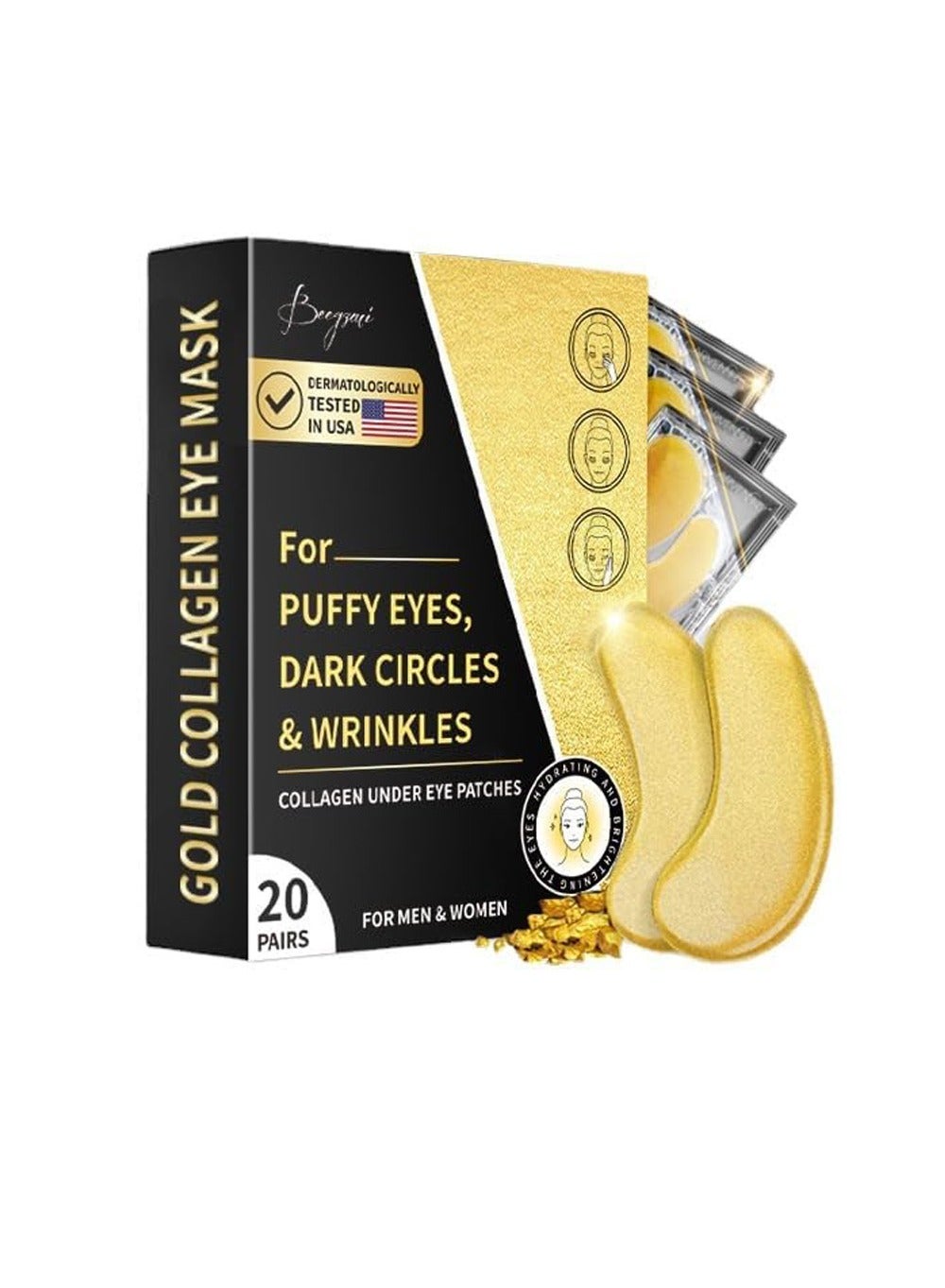 Under Eye Patches 24K Gold Collagen Eye Mask Skincare for Puffy Eyes,Dark Circles, Bags and Wrinkles with Collagen,Reduces Wrinkles,Revitalises and Refreshes Your Skin,Gift for Men & Women,20 Pairs